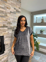Grey Velour Sequin Trim Top Gabby